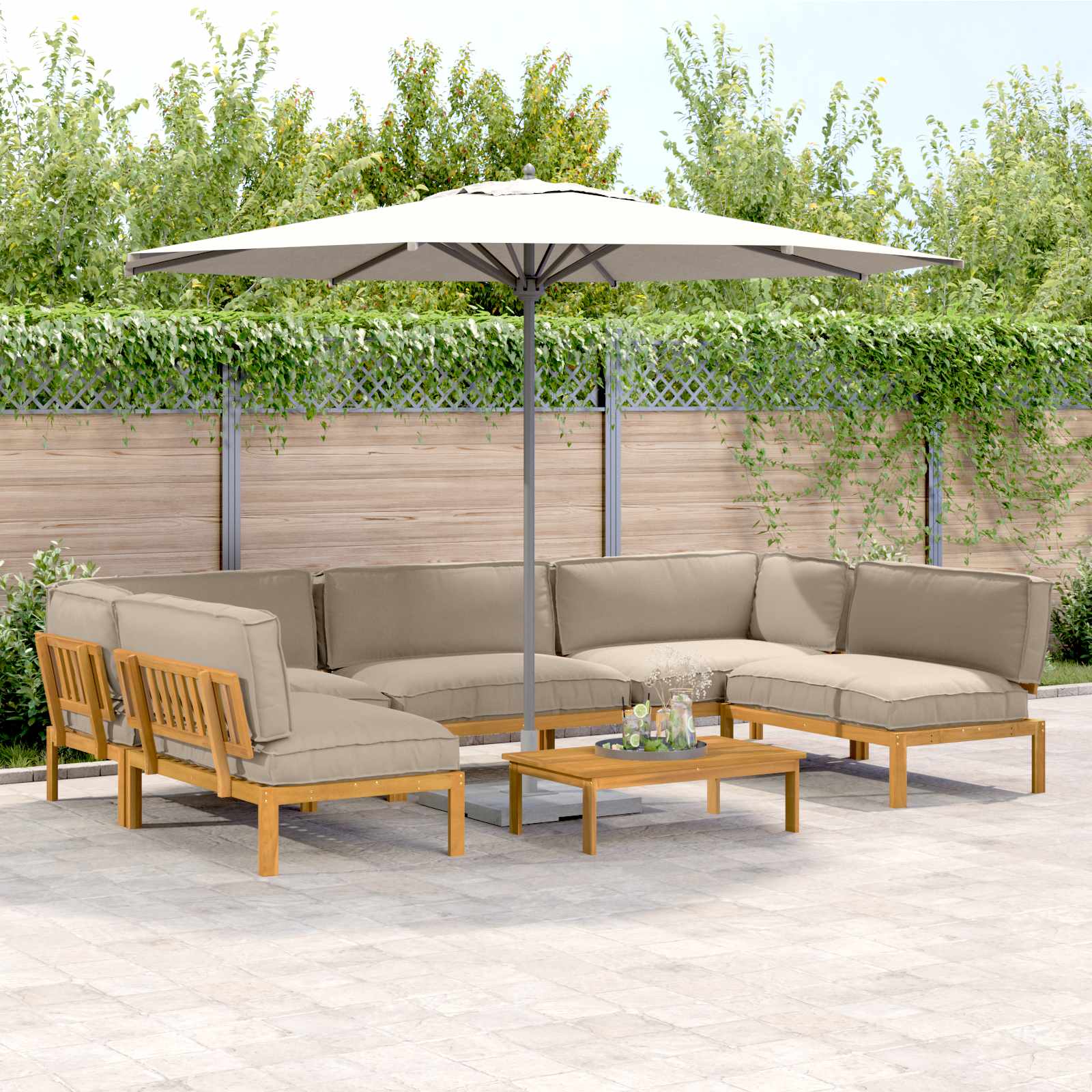 Sofa Set mit Kissen Uni 6 pcs Taupe Massivholz Akazie