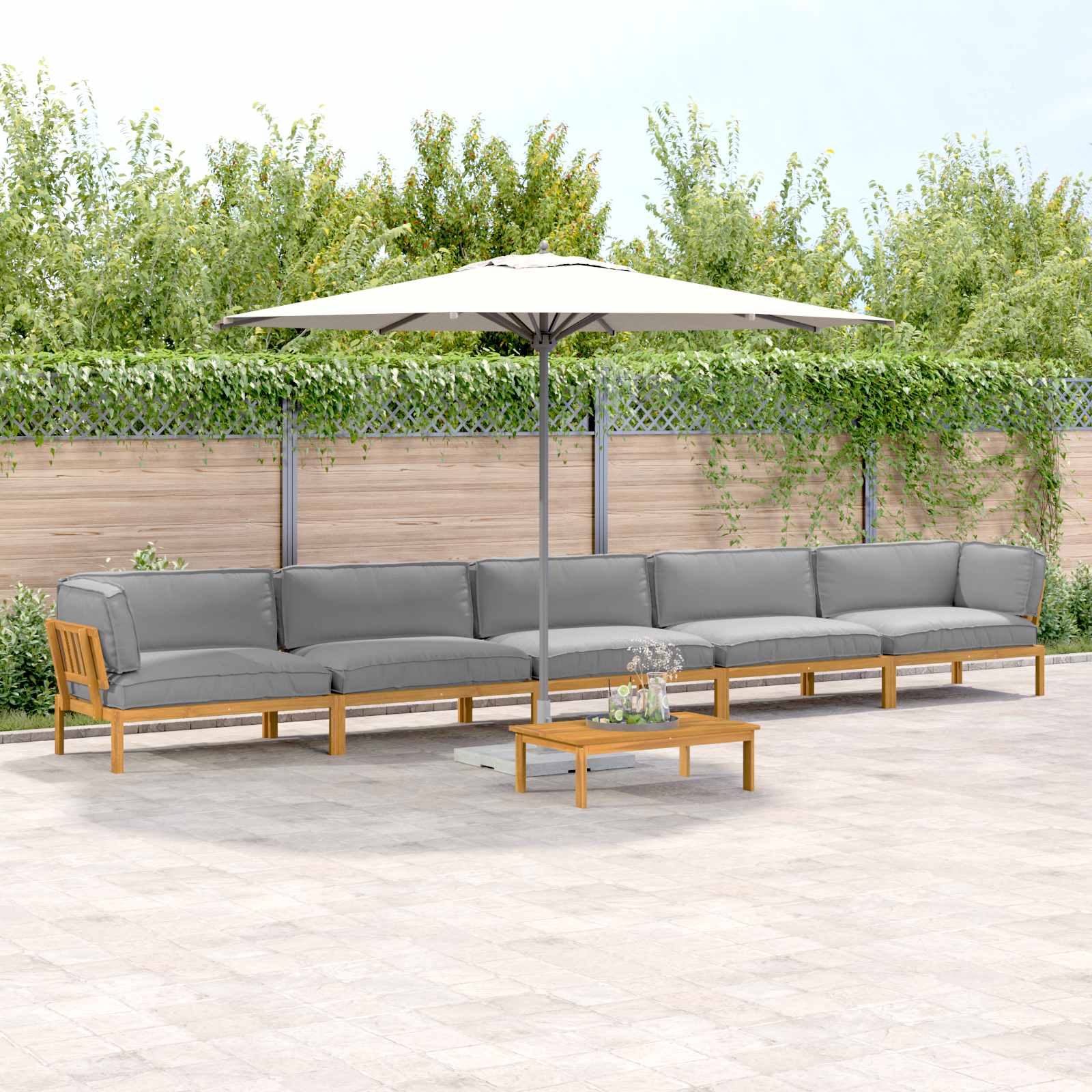 Sofa Set mit Kissen Uni 6 pcs Grau Massivholz Akazie