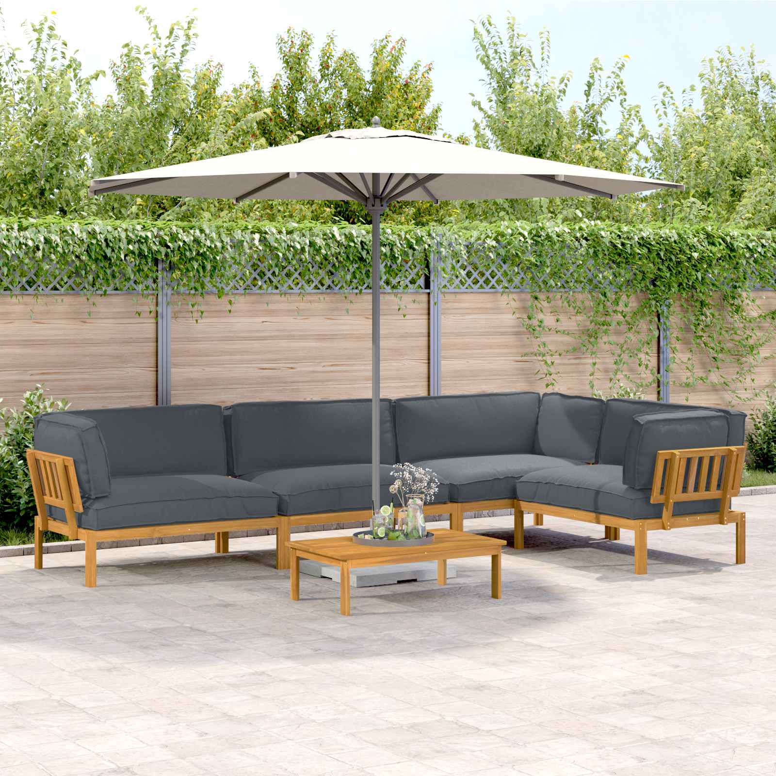 Sofa Set mit Kissen Uni 5 pcs Anthrazit Massivholz Akazie