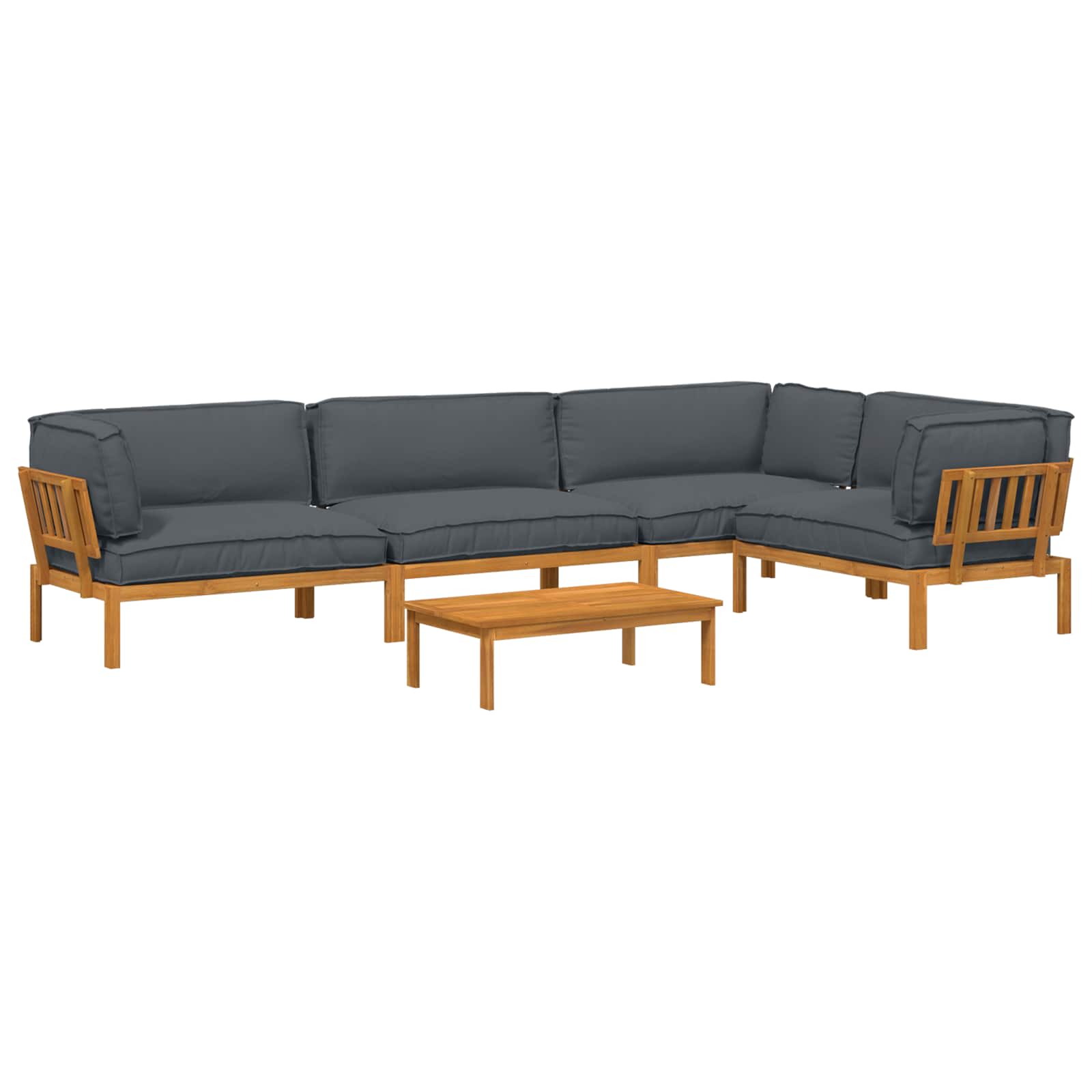 Sofa Set mit Kissen Uni 5 pcs Anthrazit Massivholz Akazie