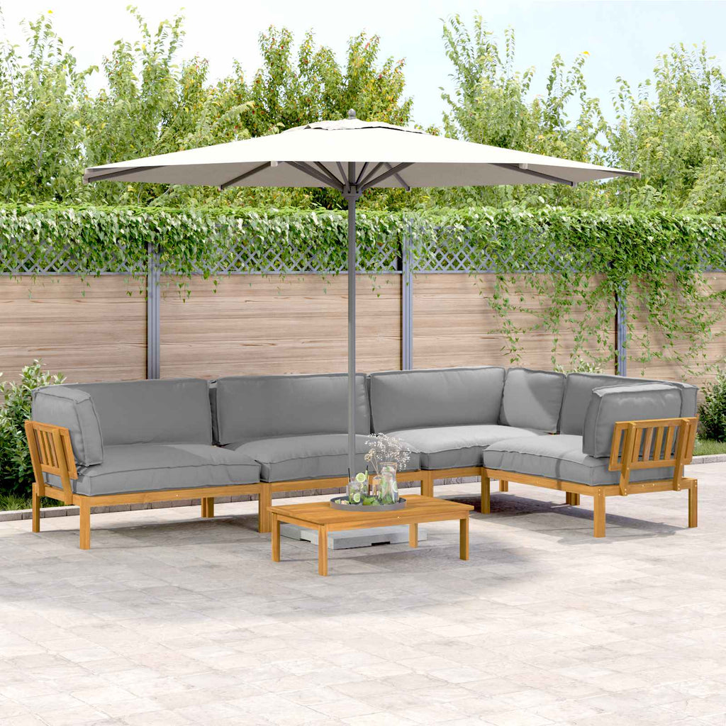 Sofa Set mit Kissen Uni 5 pcs Grau Massivholz Akazie