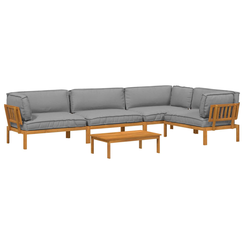 Sofa Set mit Kissen Uni 5 pcs Grau Massivholz Akazie