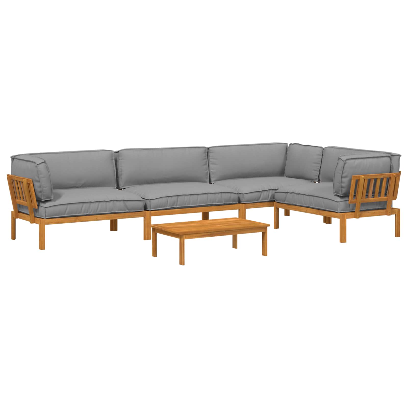 Sofa Set mit Kissen Uni 5 pcs Grau Massivholz Akazie