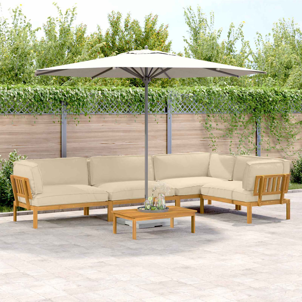 Sofa Set mit Kissen Uni 5 pcs Beige Massivholz Akazie