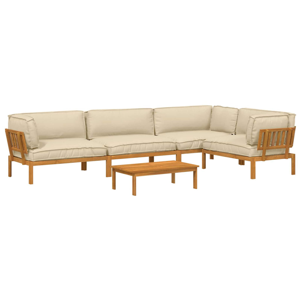 Sofa Set mit Kissen Uni 5 pcs Beige Massivholz Akazie