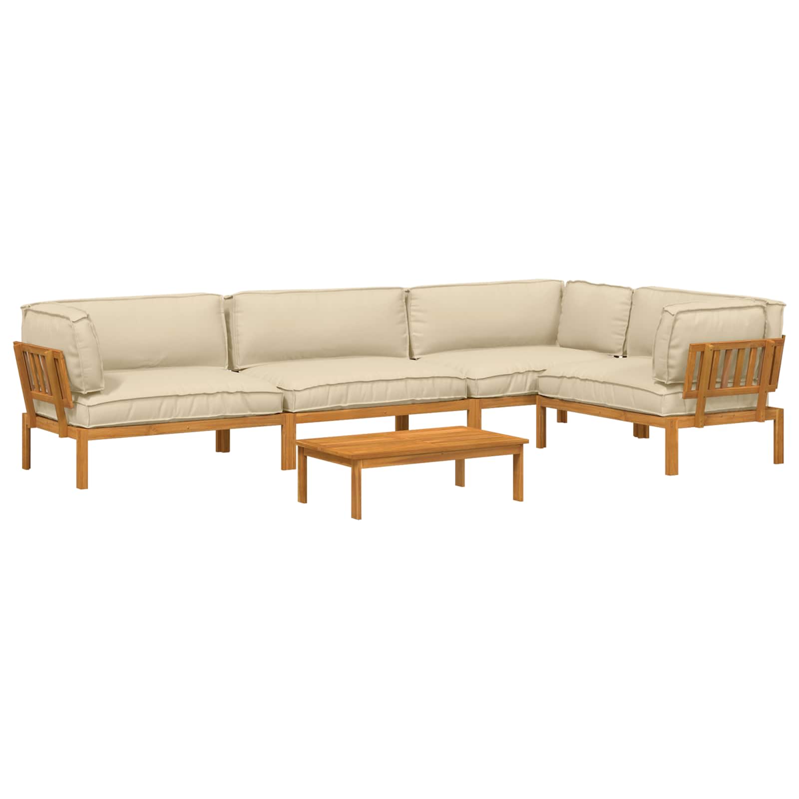 Sofa Set mit Kissen Uni 5 pcs Beige Massivholz Akazie
