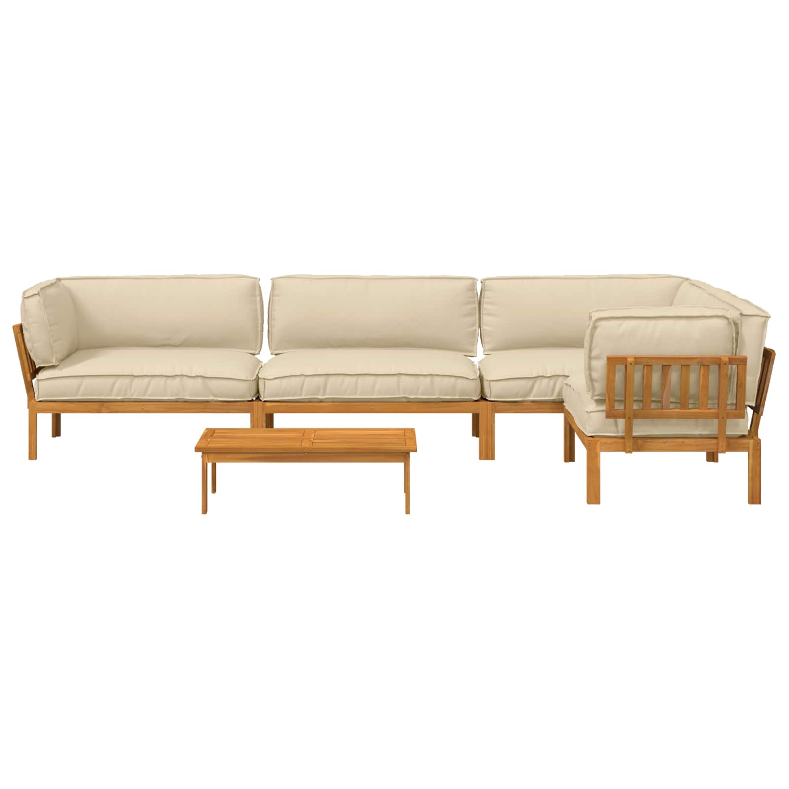 Sofa Set mit Kissen Uni 5 pcs Beige Massivholz Akazie