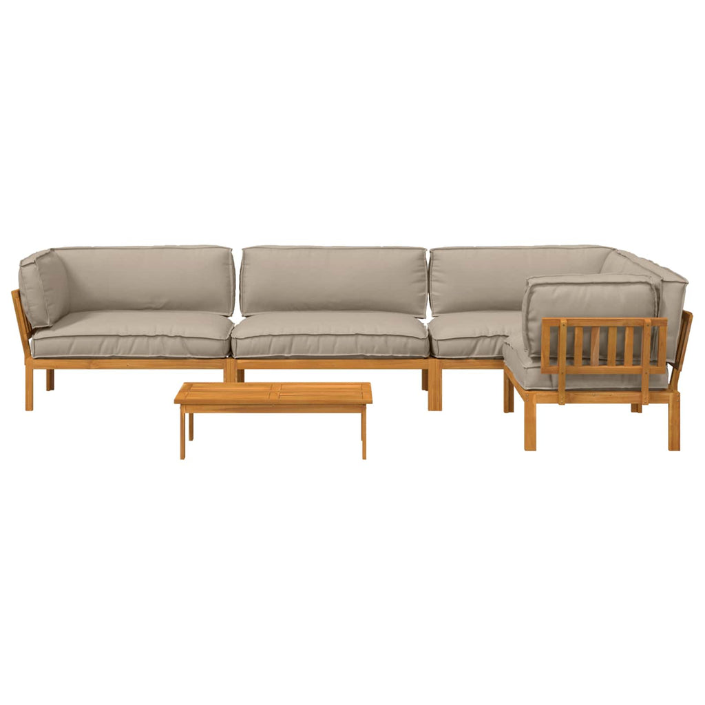 Sofa Set mit Kissen Uni 5 pcs Taupe Massivholz Akazie