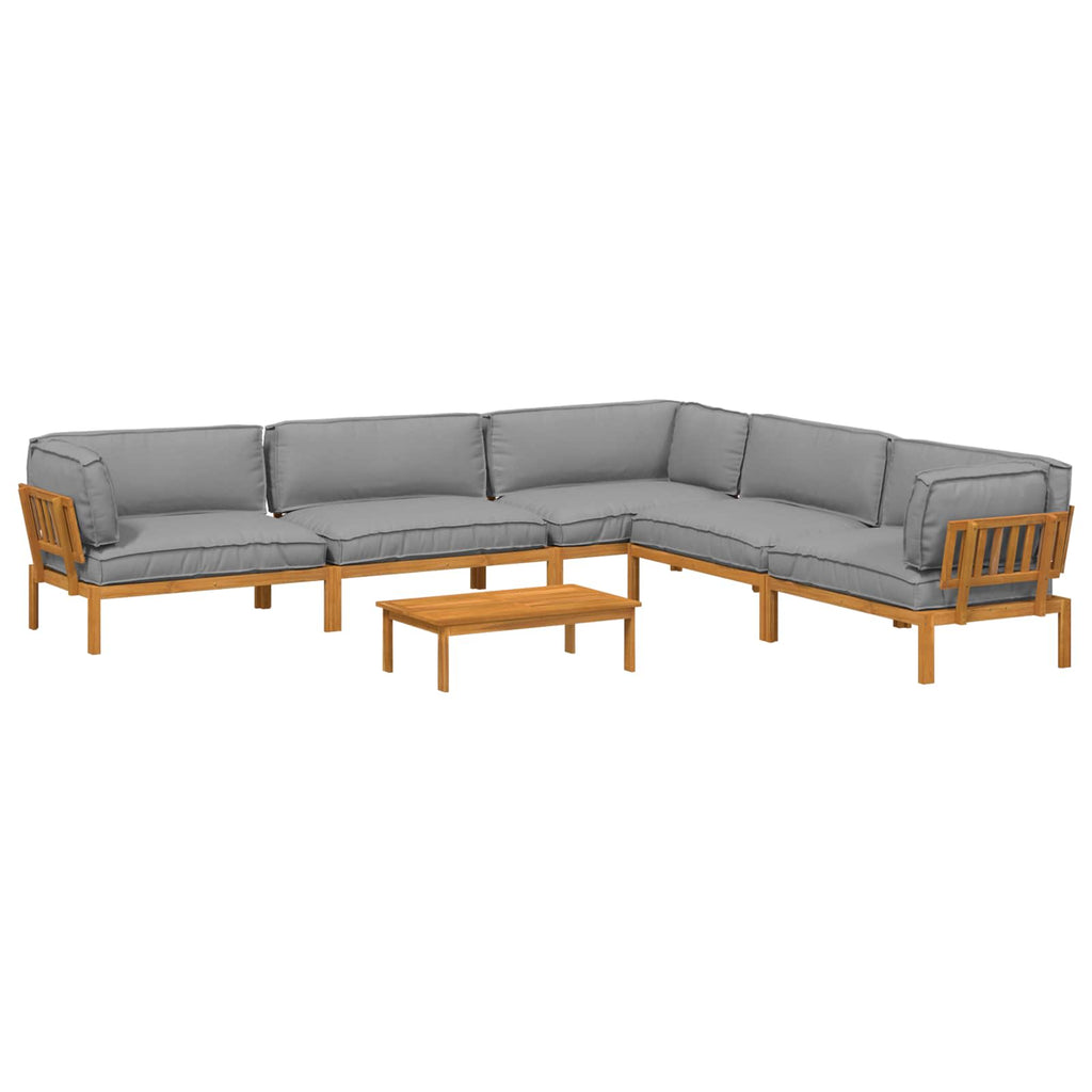 Sofa Set mit Kissen Uni 6 pcs Grau Massivholz Akazie