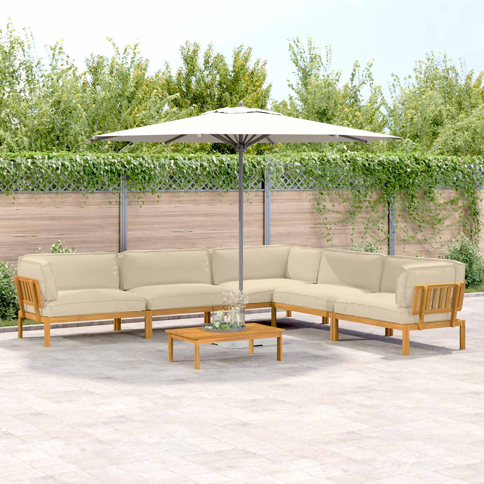 Sofa Set mit Kissen Uni 6 pcs Beige Massivholz Akazie