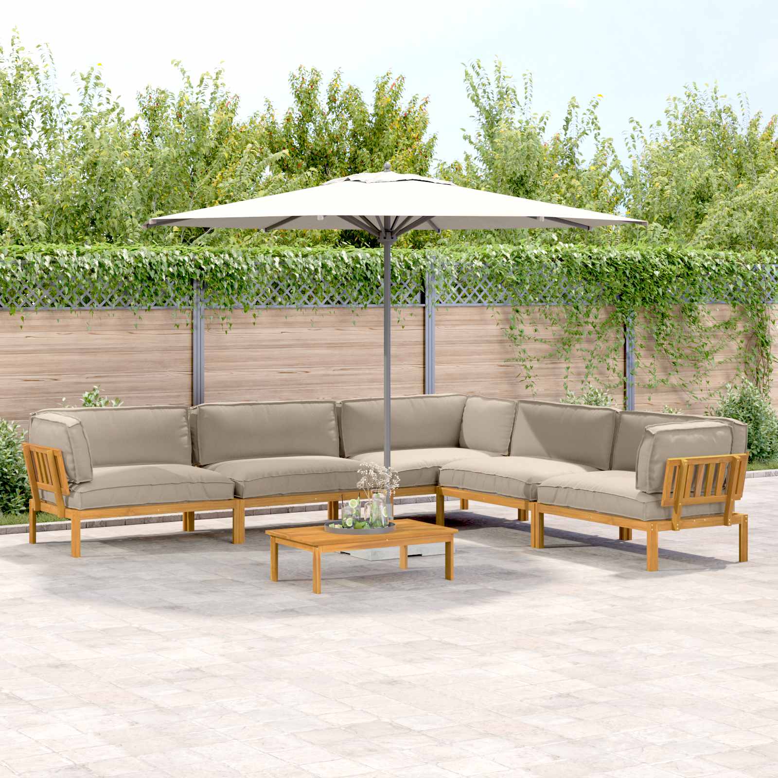 Sofa Set mit Kissen Uni 6 pcs Taupe Massivholz Akazie