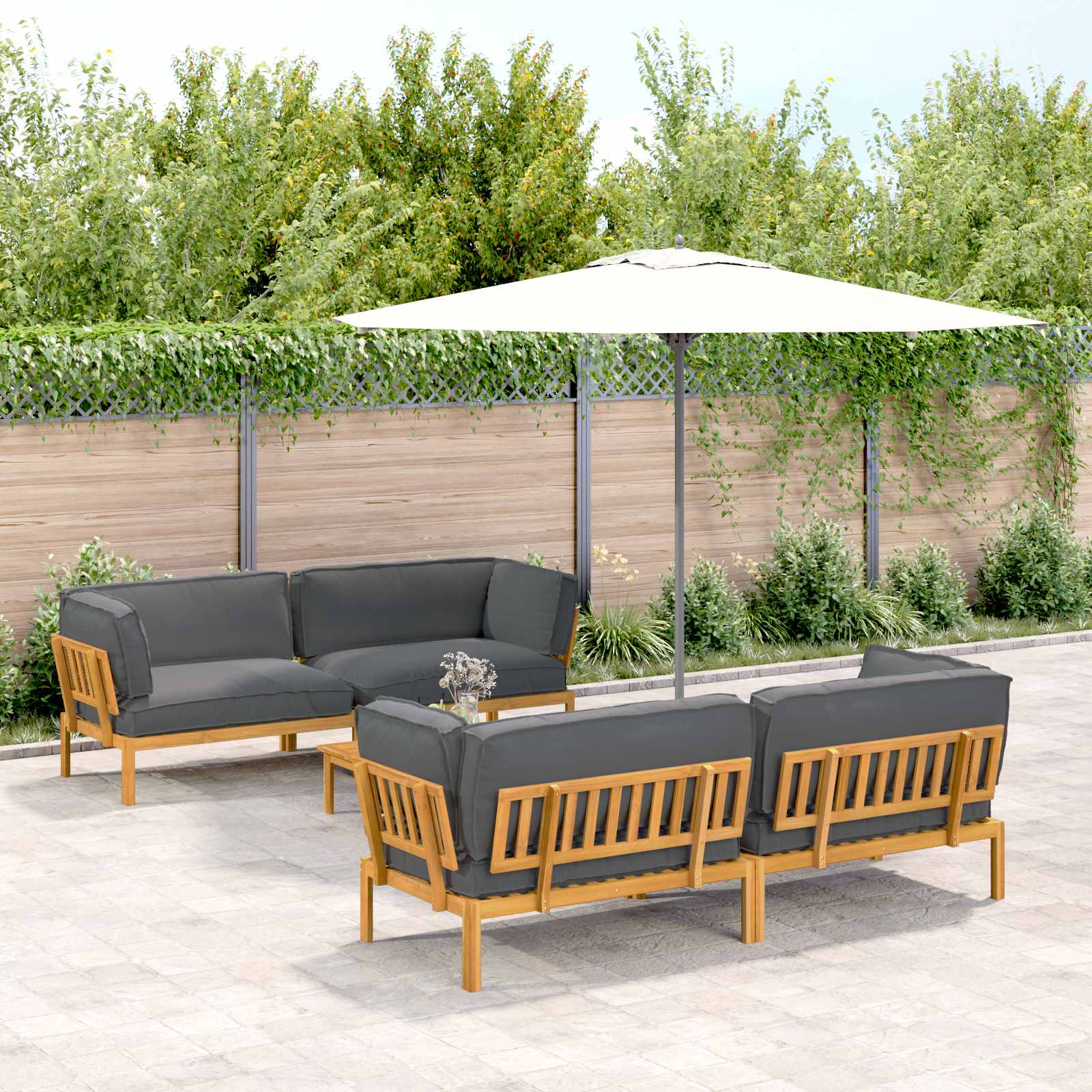 Sofa Set mit Kissen Uni 5 pcs Anthrazit Massivholz Akazie