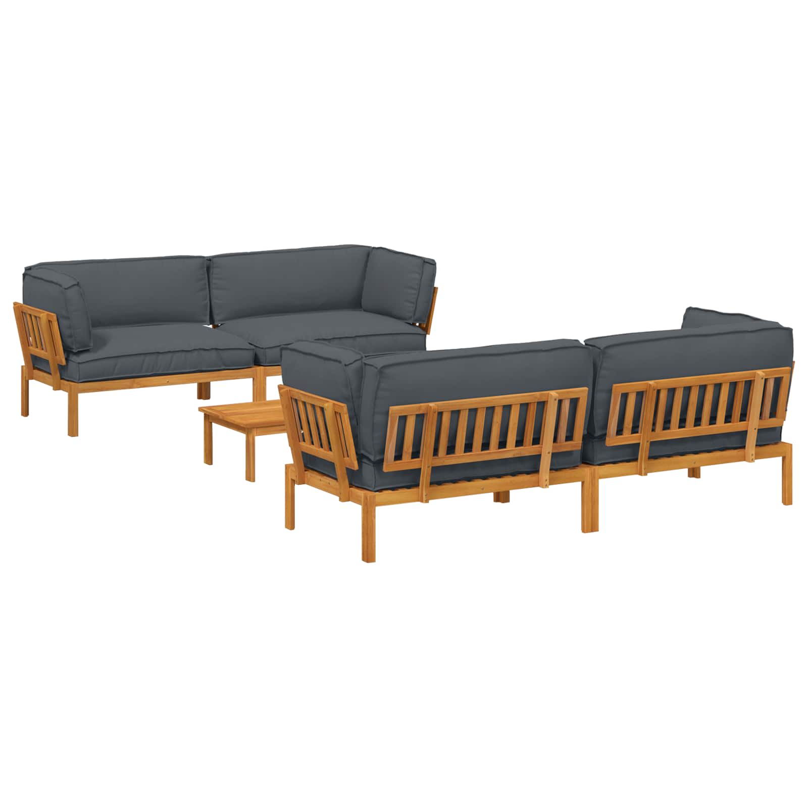 Sofa Set mit Kissen Uni 5 pcs Anthrazit Massivholz Akazie