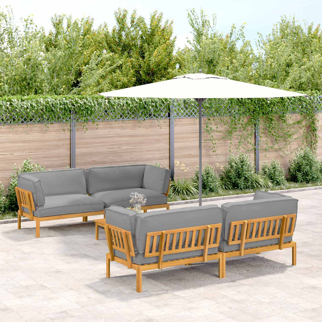 Sofa Set mit Kissen Uni 5 pcs Grau Massivholz Akazie