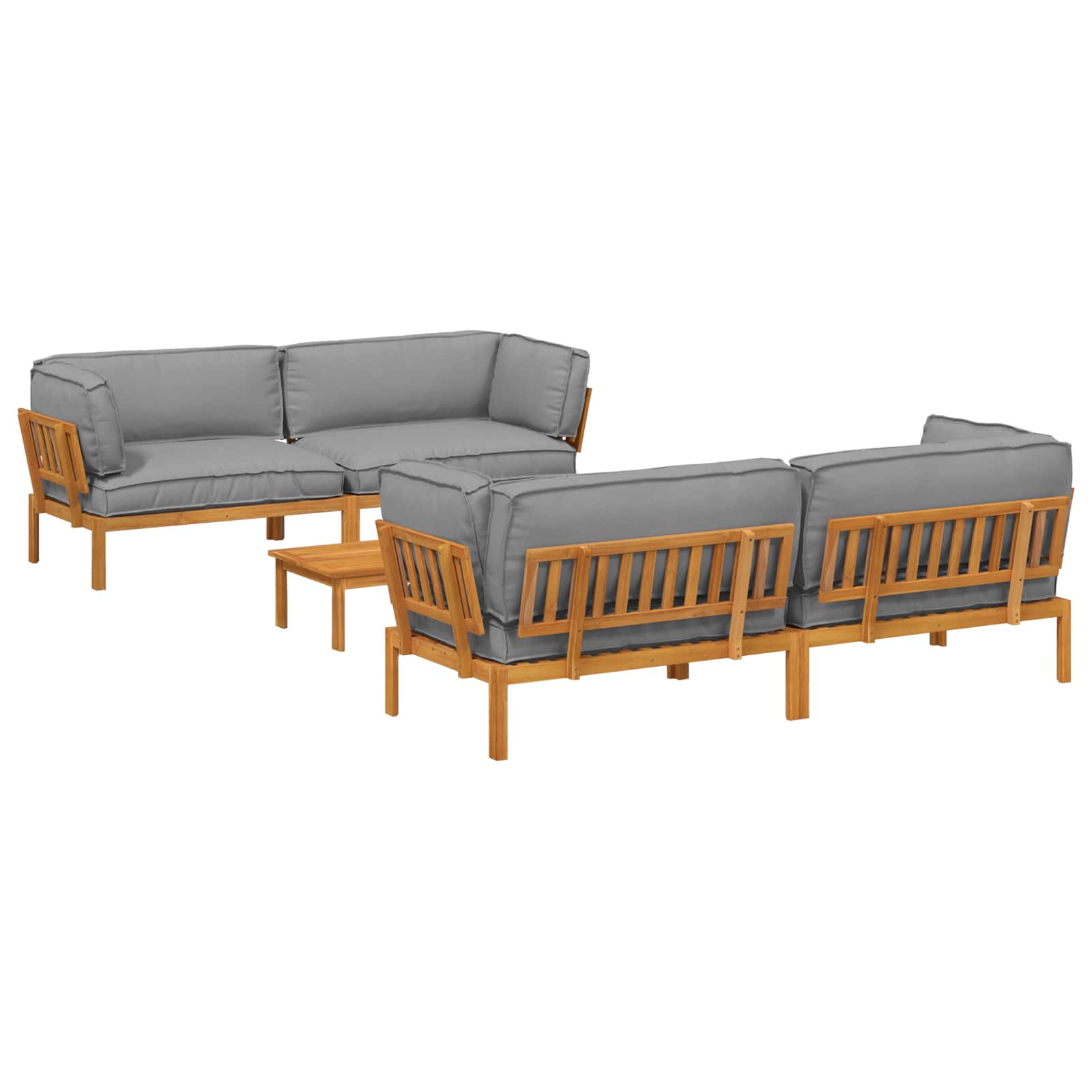 Sofa Set mit Kissen Uni 5 pcs Grau Massivholz Akazie