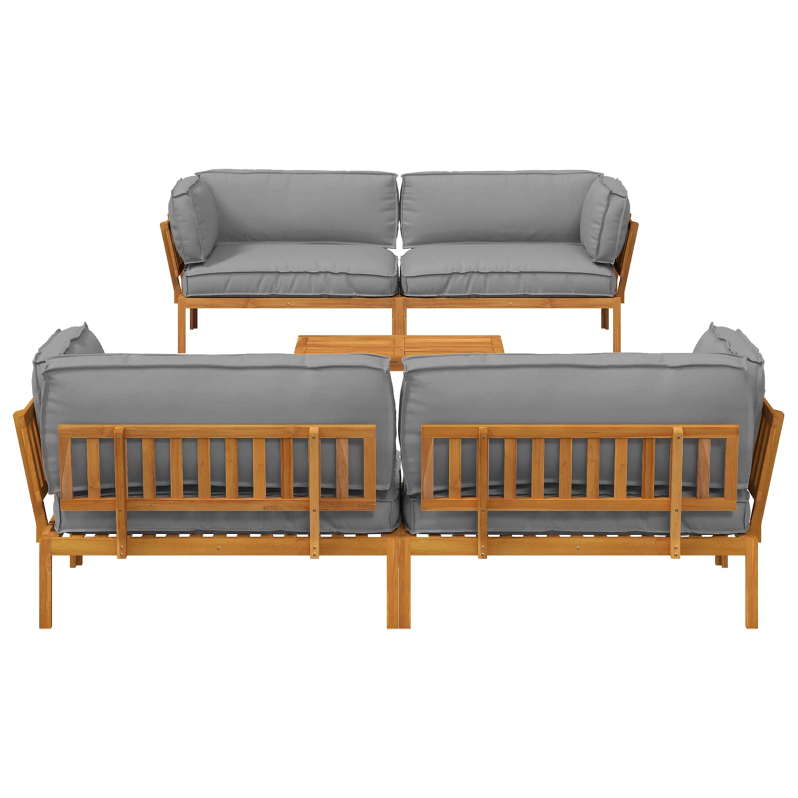 Sofa Set mit Kissen Uni 5 pcs Grau Massivholz Akazie