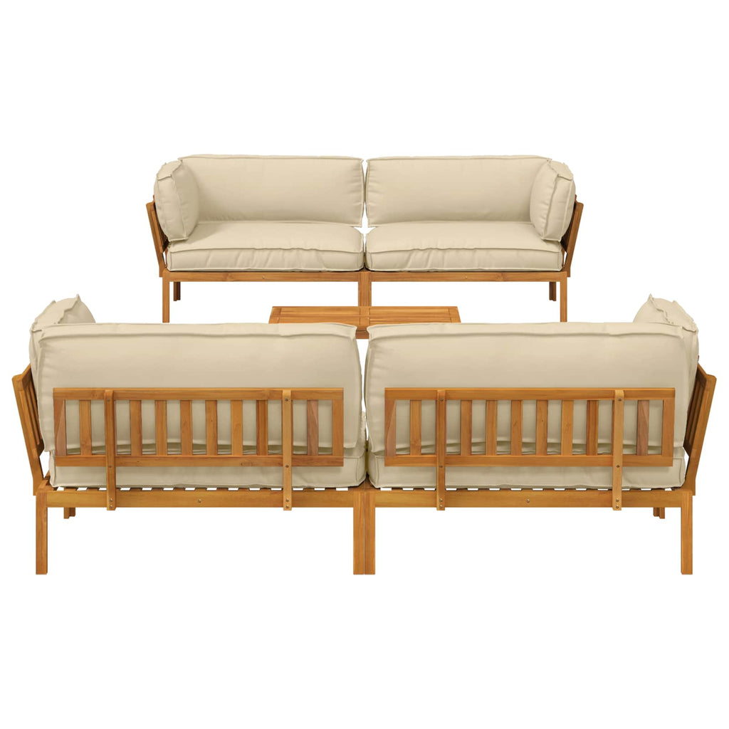 Sofa Set mit Kissen Uni 5 pcs Beige Massivholz Akazie