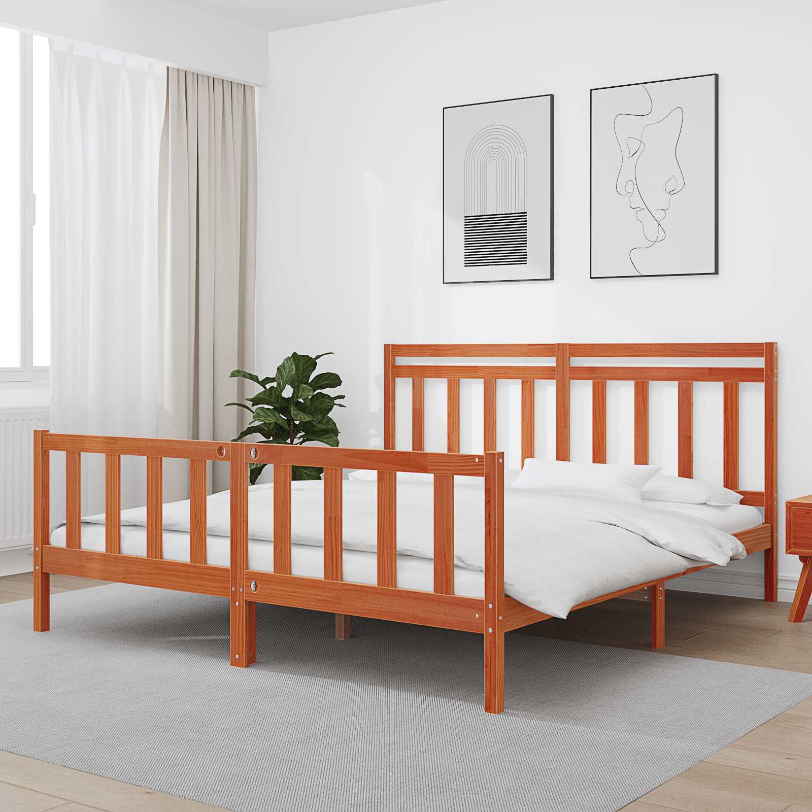 Bettrahmen mit Kopfteil 2 pcs Wachsbraun 205,5 x 185,5 x 100 cm