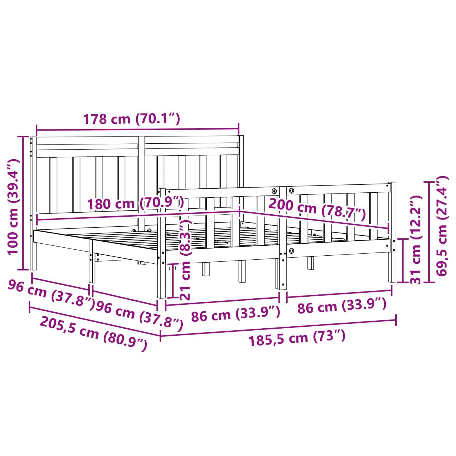 Bettrahmen mit Kopfteil 2 pcs Wachsbraun 205,5 x 185,5 x 100 cm