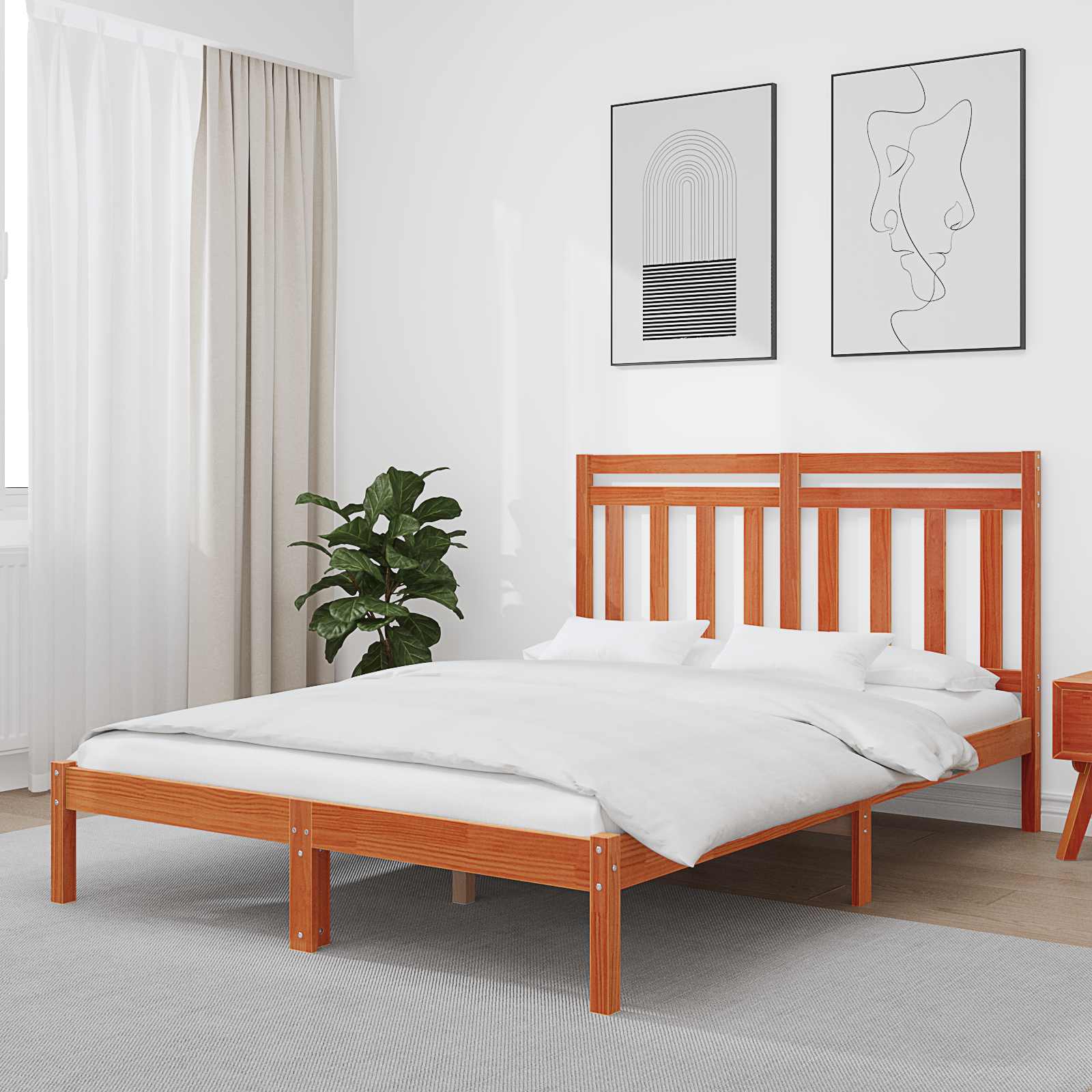 Bettrahmen Wachsbraun 205,5 x 145,5 x 100 cm Massivholz Kiefer