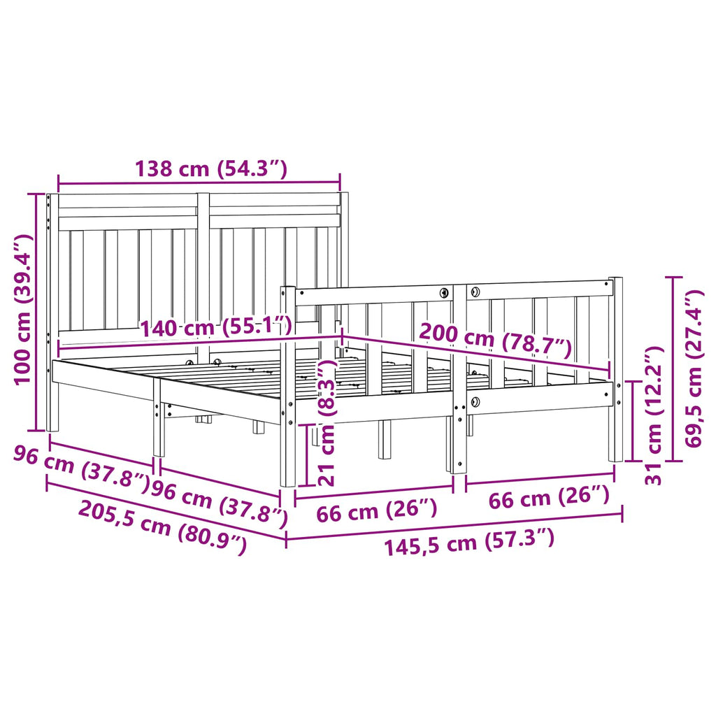 Bettrahmen mit Kopfteil 2 pcs Wachsbraun 205,5 x 145,5 x 100 cm