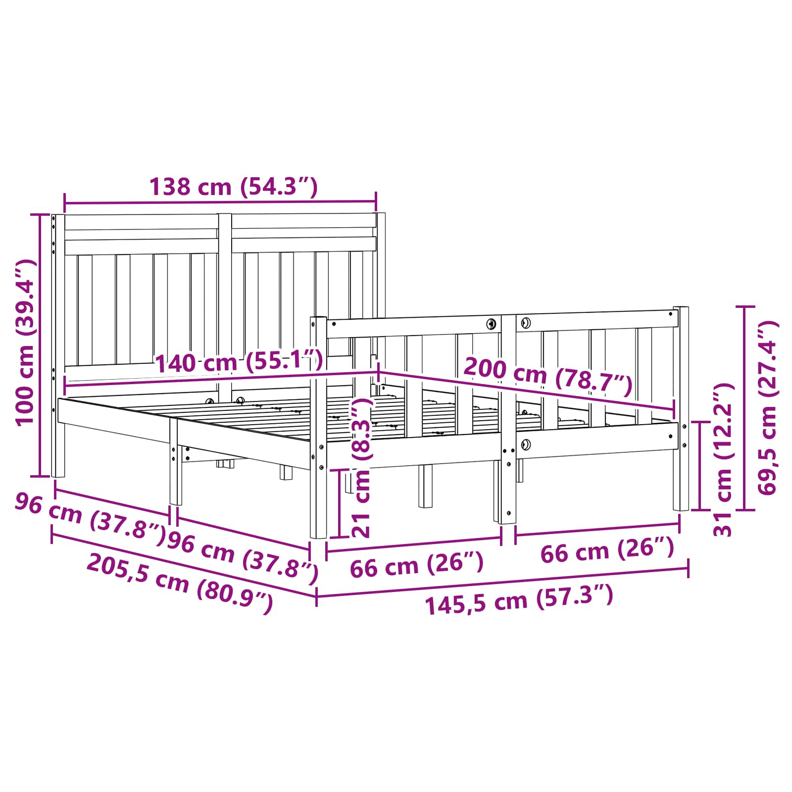Bettrahmen mit Kopfteil 2 pcs Wachsbraun 205,5 x 145,5 x 100 cm