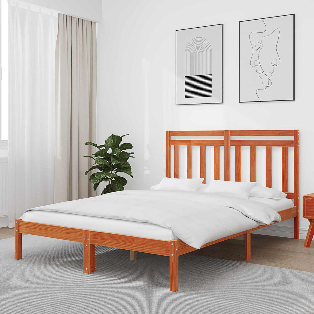 Bettrahmen Wachsbraun 205,5 x 155,5 x 100 cm Massivholz Kiefer