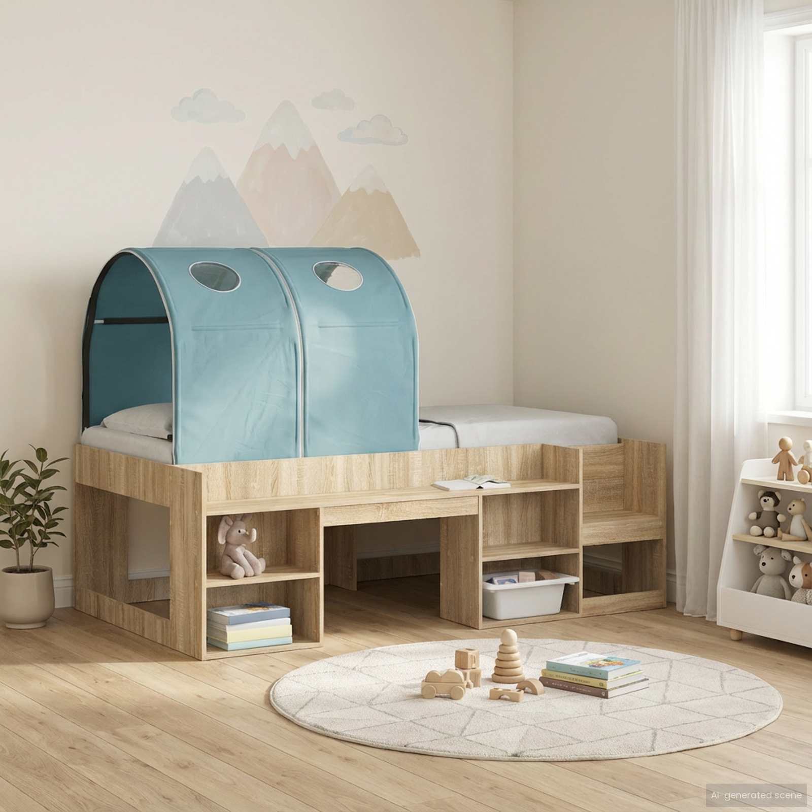 Bettunnel 2 pcs Himmelblau 211 x 52,5 x 2 cm Polyester