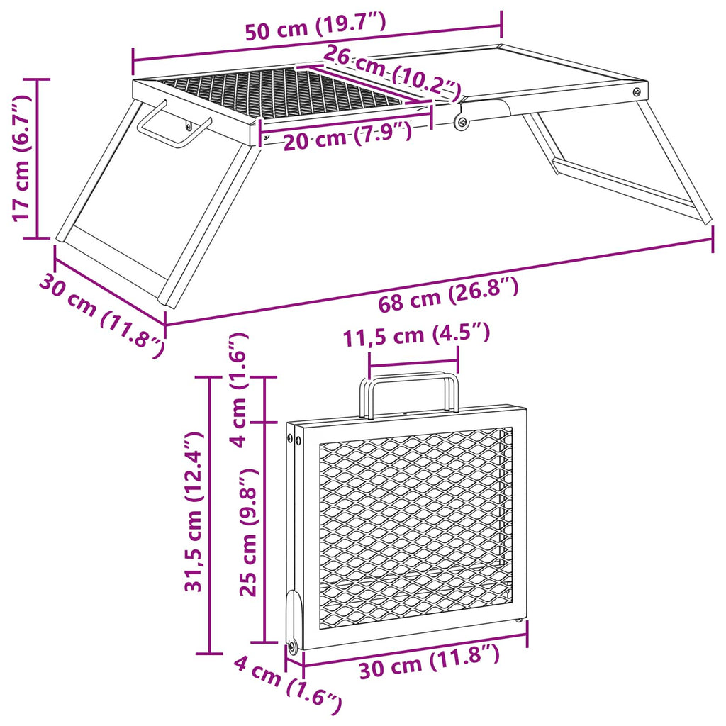 Faltbarer Campinggrill Schwarz 31,5 x 26,5 x 4 cm