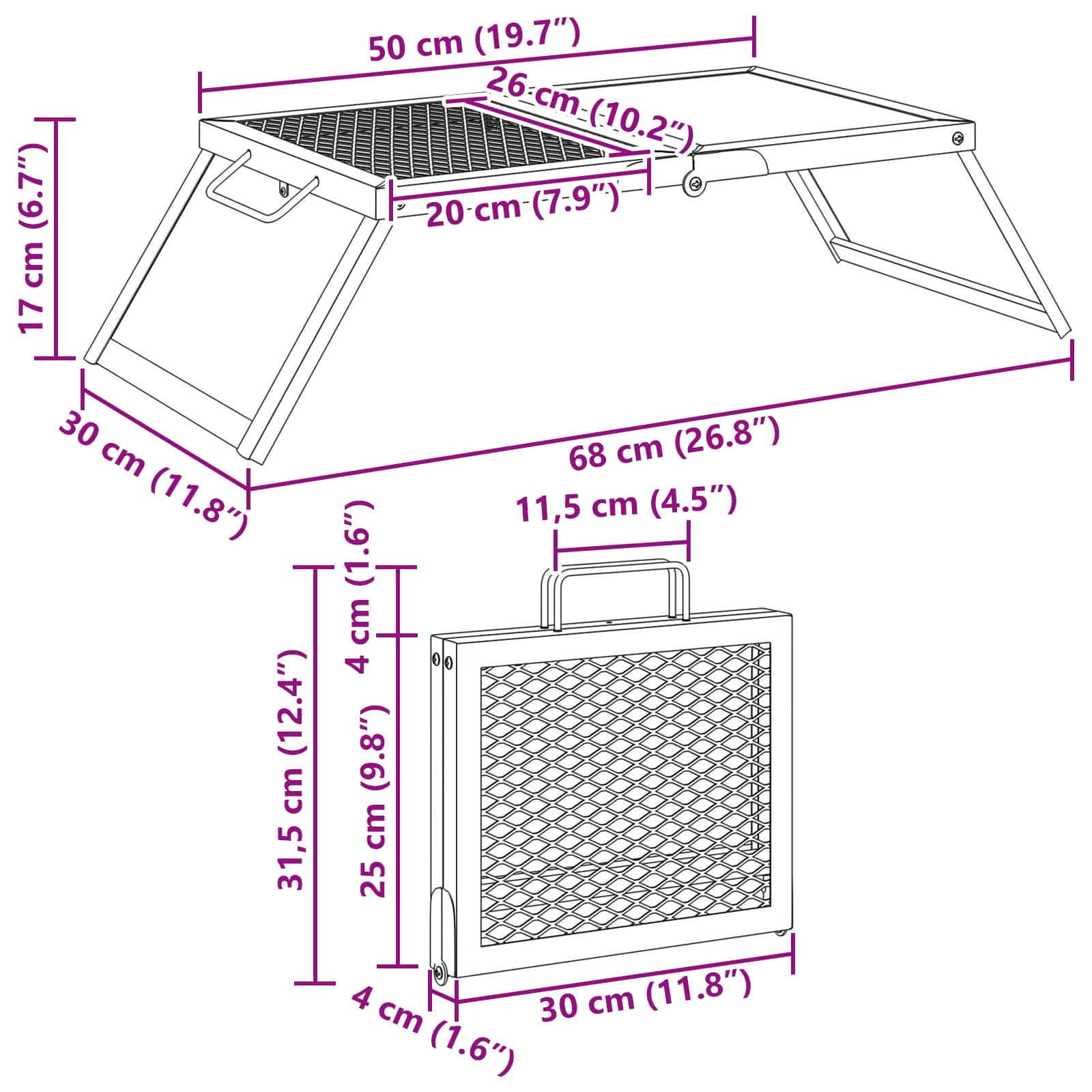 Faltbarer Campinggrill Schwarz 31,5 x 26,5 x 4 cm