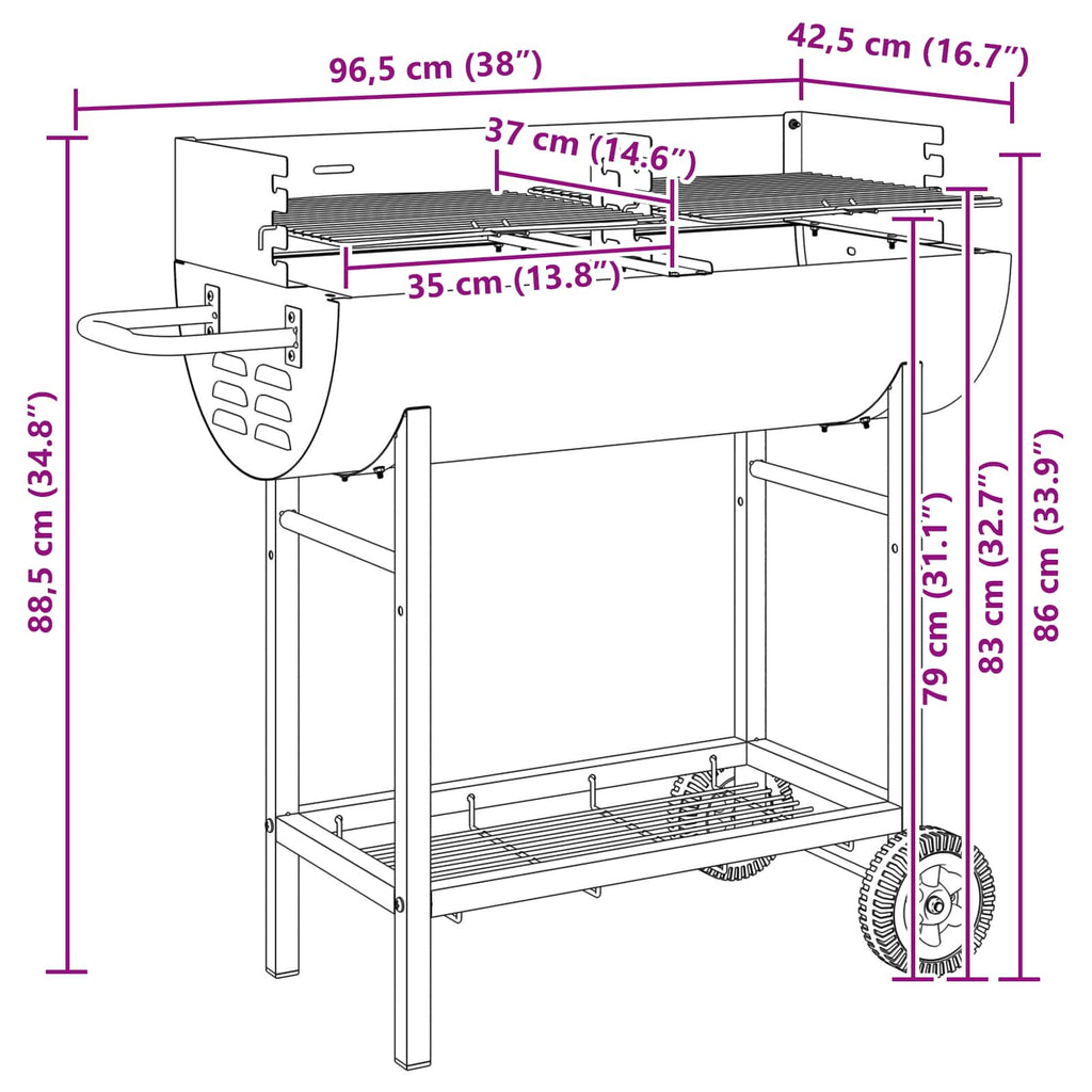 Holzkohlegrill 96,5 x 42,5 x 88,5 cm Schwarz