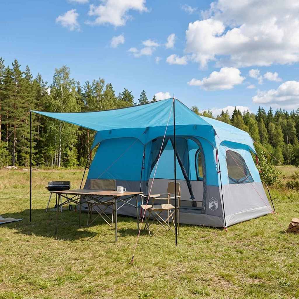 Familienzelt mit Dach Blau 380 x 260 x 190 cm Polyester