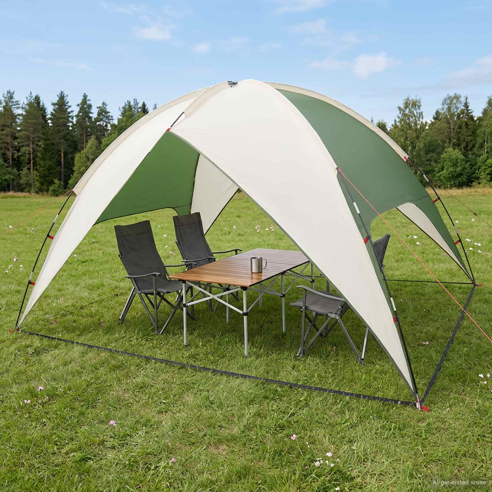 Campingzelt mit Regenhaube wasserdicht Kuppel Grün 4-Personen