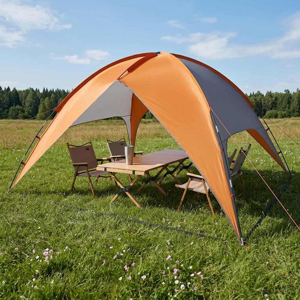 Campingzelt mit Regenhaube wasserdicht Kuppel Grau und Orange