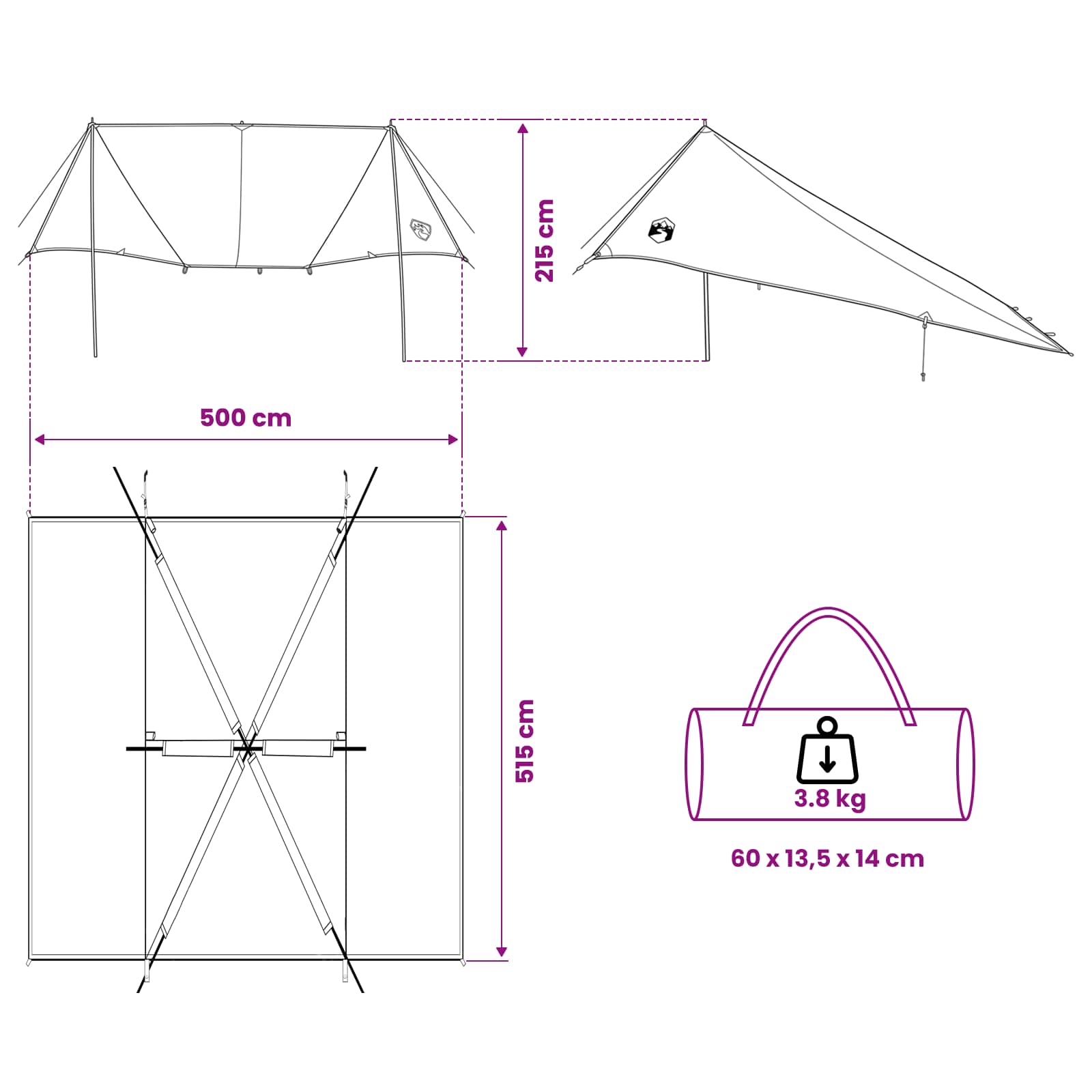Fahrzeugmarkise Grün 518 x 580 x 215 cm Polyester und Stahl
