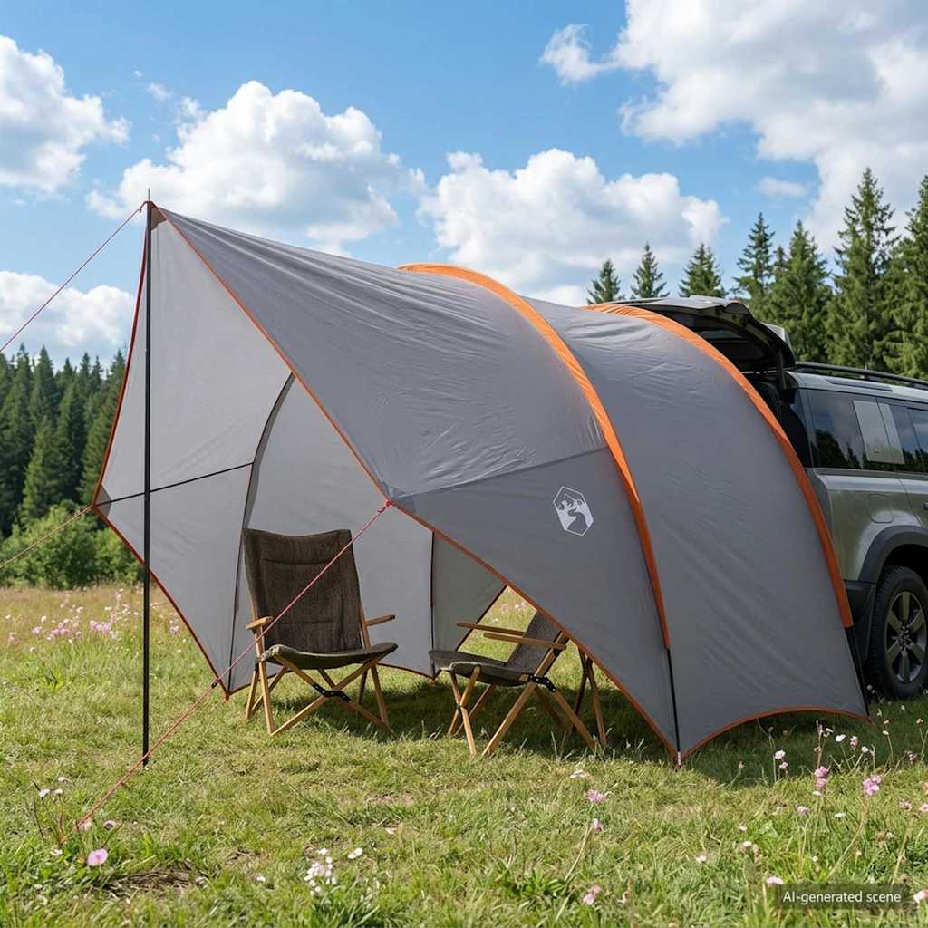 Heck-Awnings wasserfest Grau und Orange 405 x 280 x 220 cm