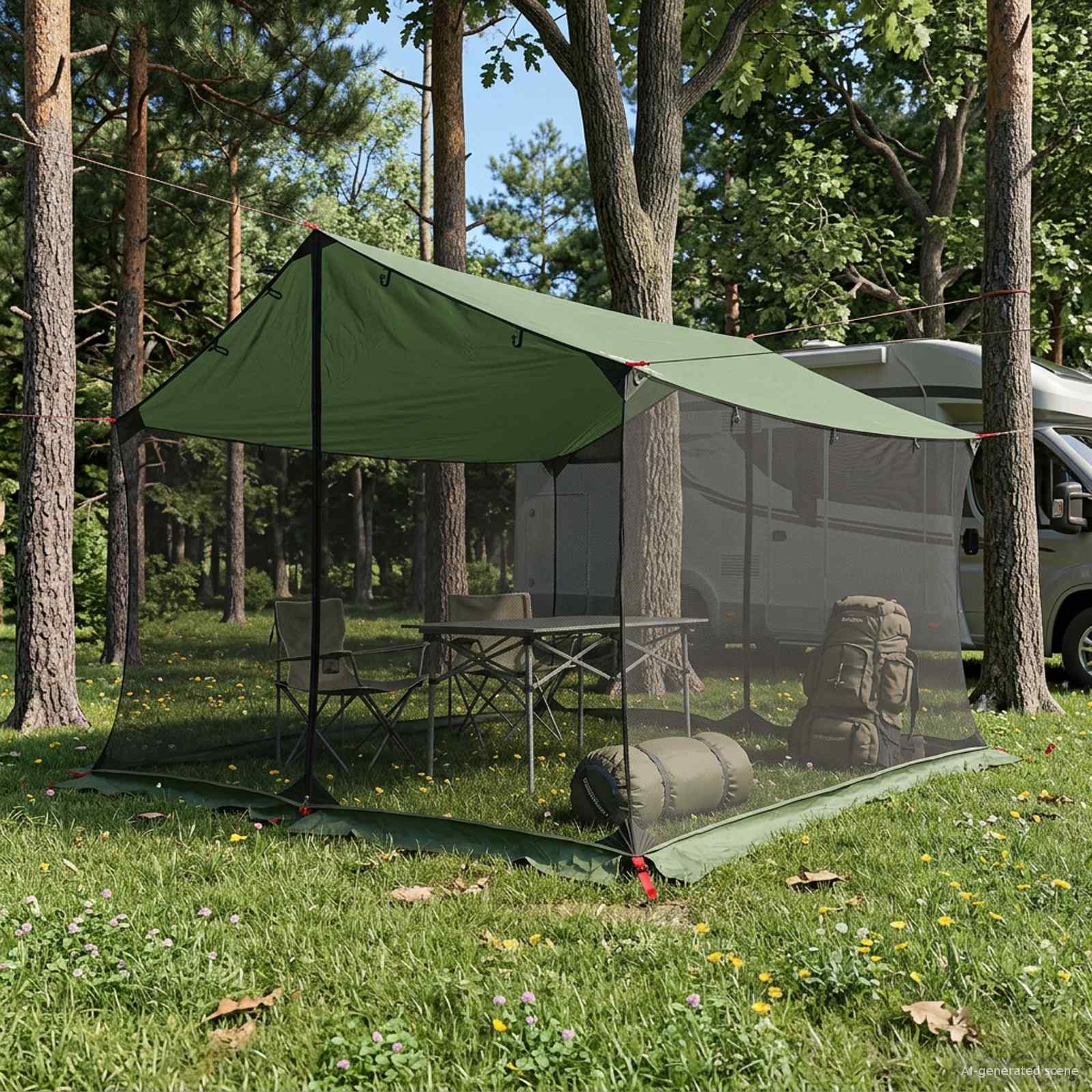Camping-Tarp mit Netzwänden Grün 340 x 260 x 220 cm