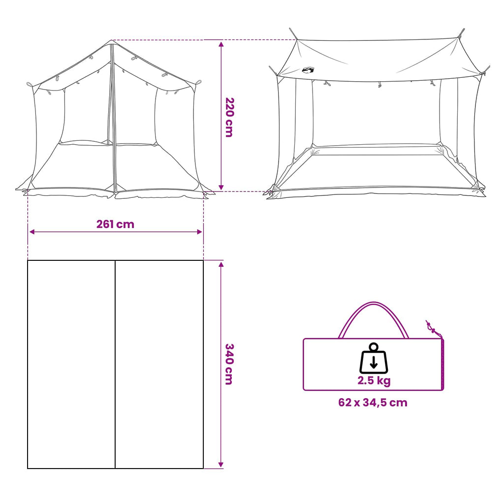 Camping-Tarp mit Netzwänden Grün 340 x 260 x 220 cm