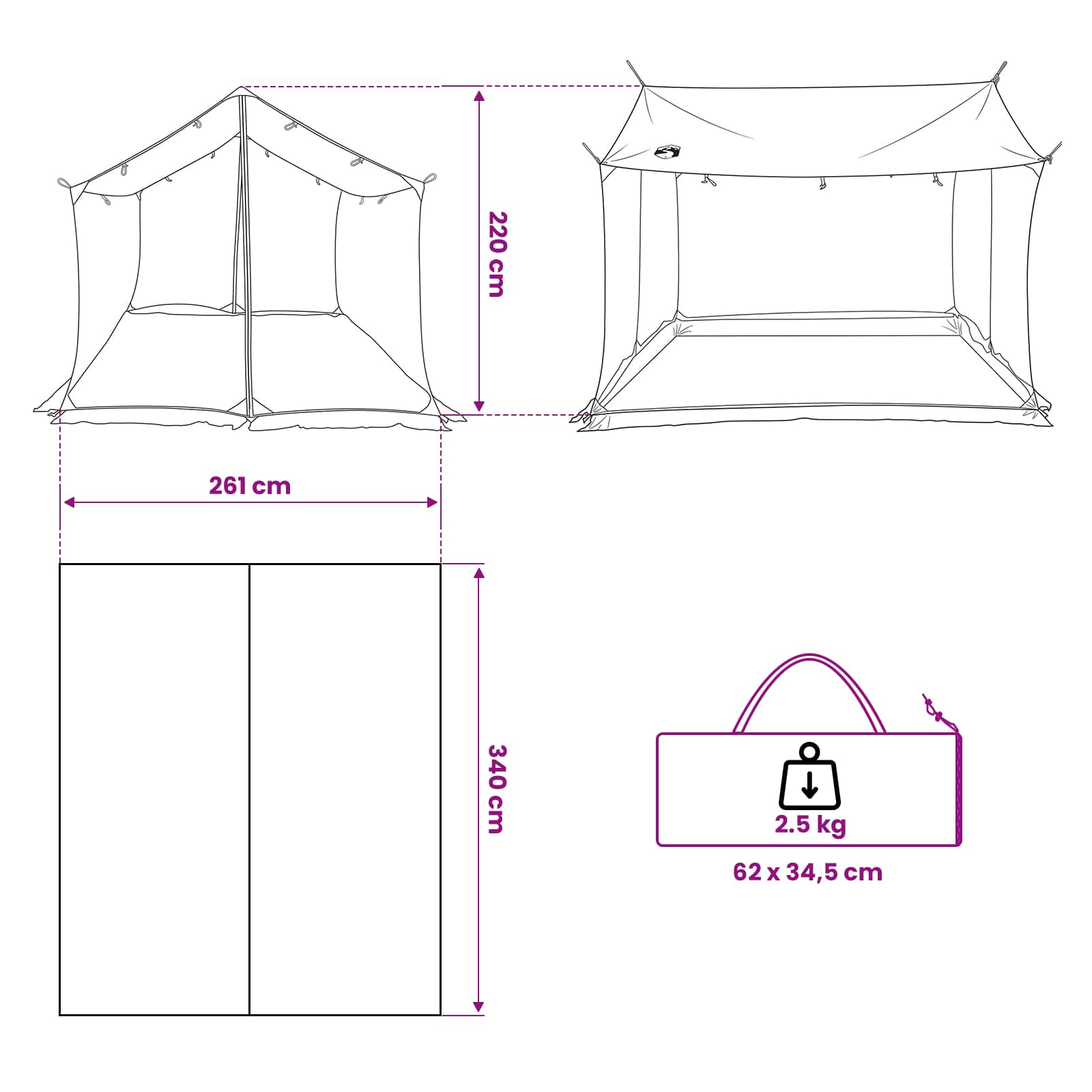 Camping-Tarp mit Netzwänden Grau und Orange 340 x 260 x 220 cm