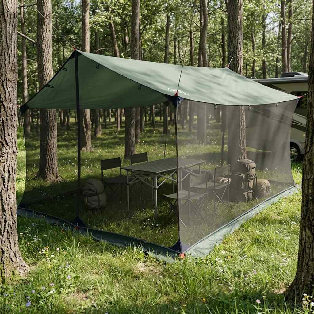 Camping-Tarp mit Netzwänden Olivegrün 340 x 260 x 220 cm