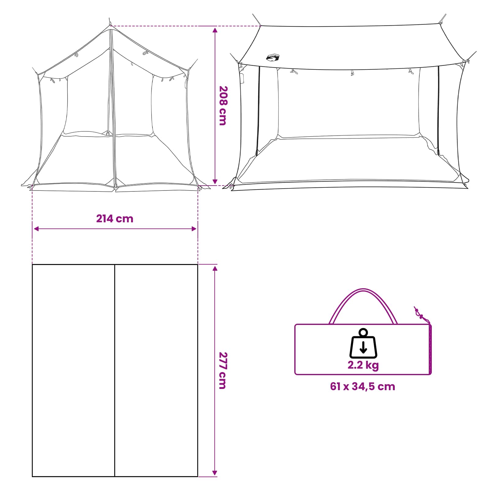 Camping-Tarp mit Netzwänden Grau und Orange 270 x 210 x 210 cm