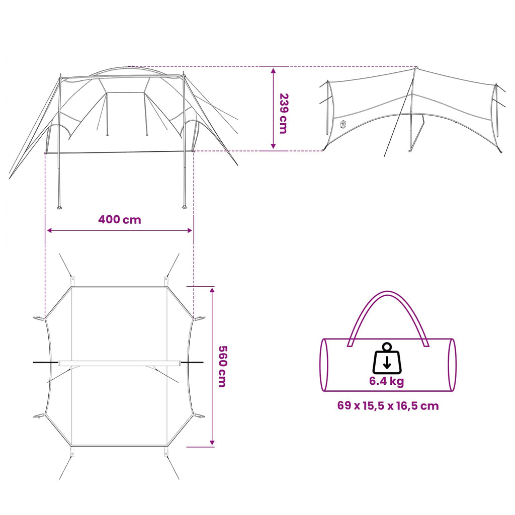 Camping Tarp Wasserfest Blau 550 x 400 x 230 cm