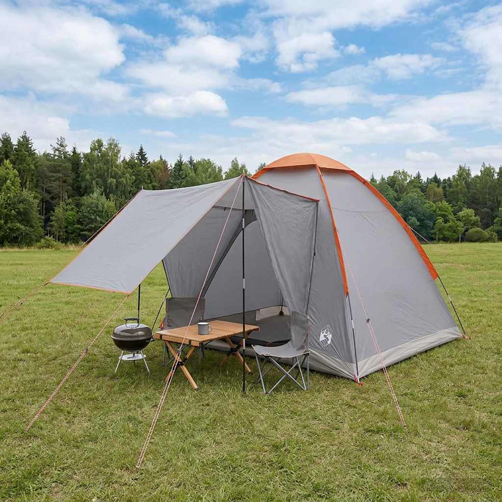 Campingzelt Grau und Orange 2-Personen Polyester und Stahl