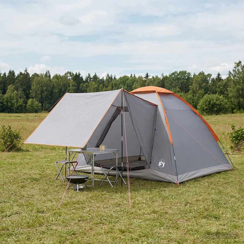 Campingzelt Grau und Orange 4-Personen Polyester und Stahl