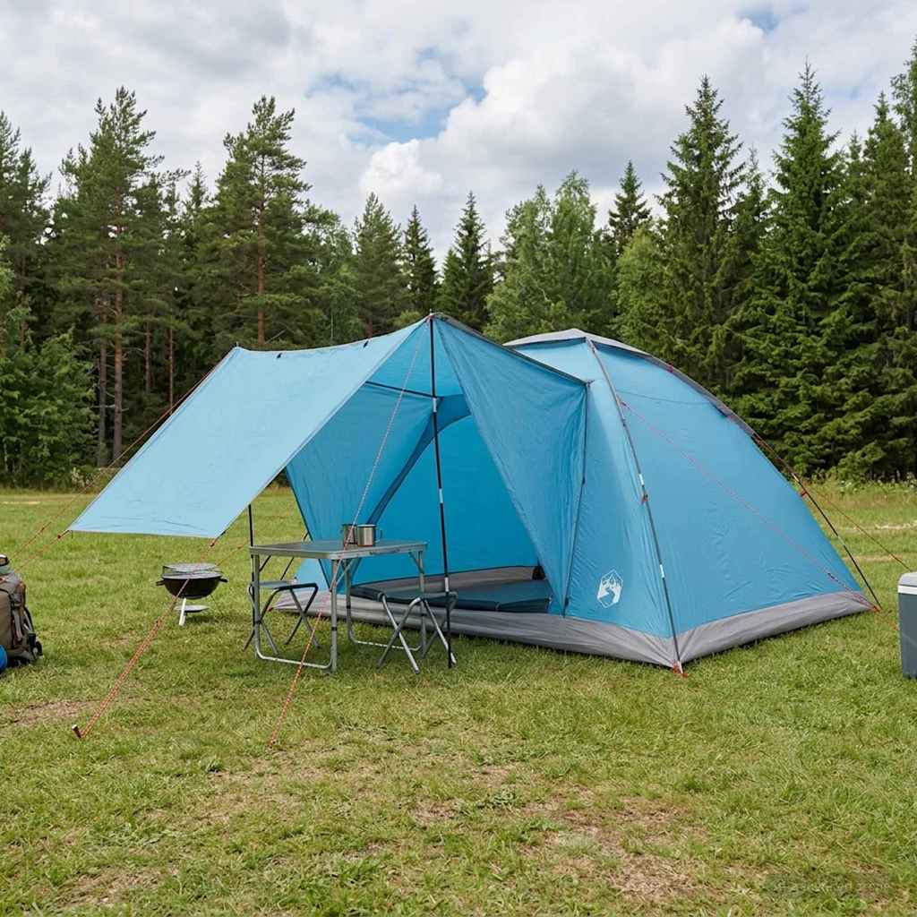 Campingzelt mit Dach Blau 6-Personen Polyester und Stahl