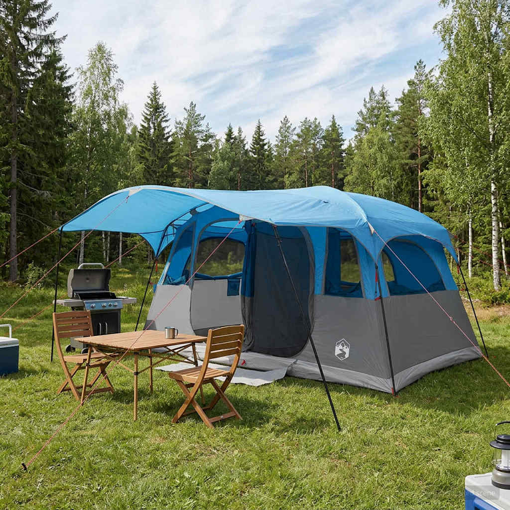 Tunnelzelt mit Dach Blau 366 x 244 x 198 cm Polyester und Stahl