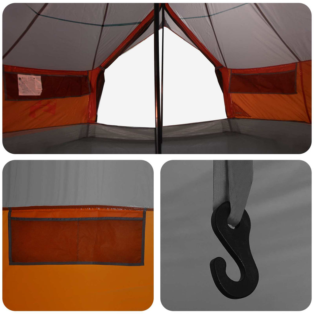 Tipi Zelt mit Dach Grau und Orange 700 x 700 x 395 cm