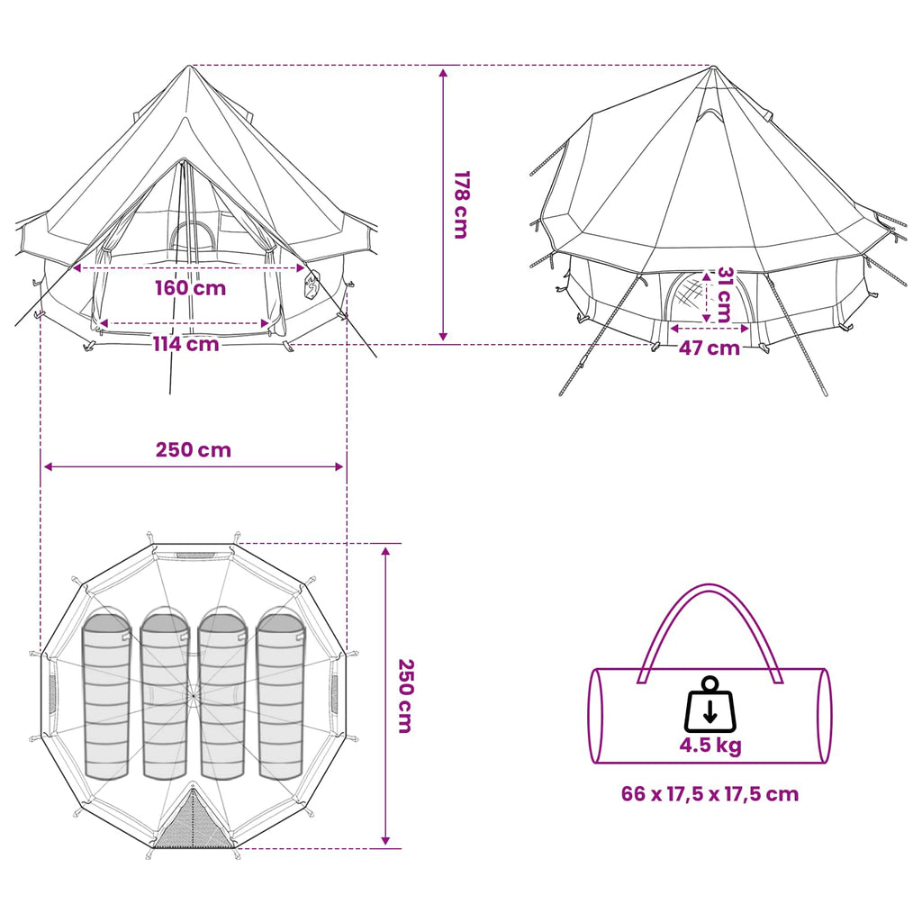 Tipi Zelt mit Dach Grün 250 x 250 cm Polyester und Stahl