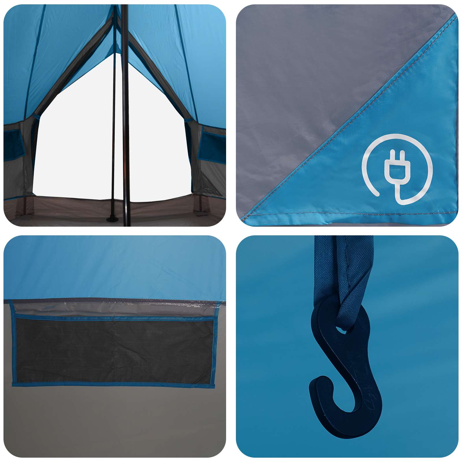 Tipi Zelt mit Dach Blau 250 x 250 cm Polyester und Stahl