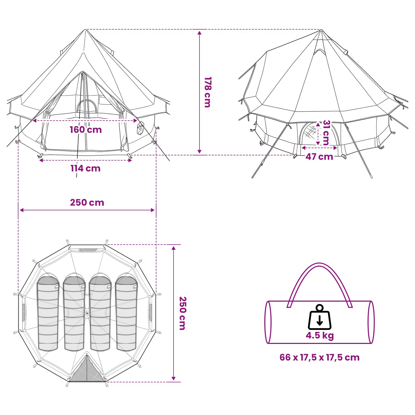 Tipi Zelt mit Dach Blau 250 x 250 cm Polyester und Stahl